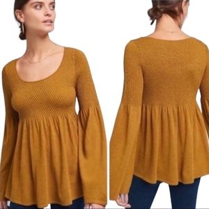 Anthropology Knitting Esme Sweater Dark Mustard Yellow M